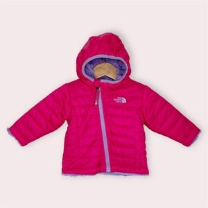 The North Face Mossbud Swirl Reversible Puffer Jacket Pink Purple Hood 3-6 month